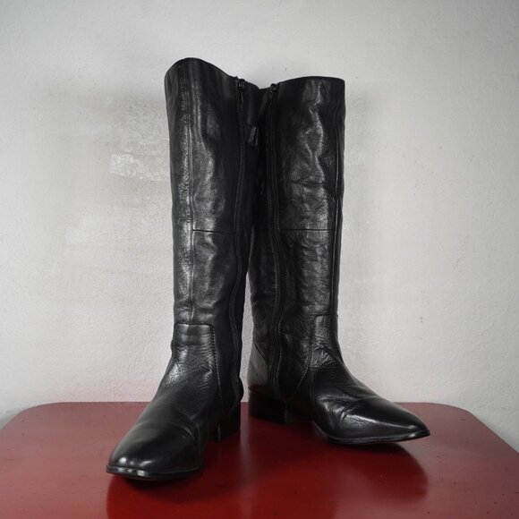 Women's Aldo Black Leather Knee High Low Heel Riding Fashion Boots 10 - Picture 4 of 11